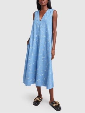 G. Label by Goop Margot Mid Length Dress 8 Blue Floral V-Neck Sleeveless Size 4